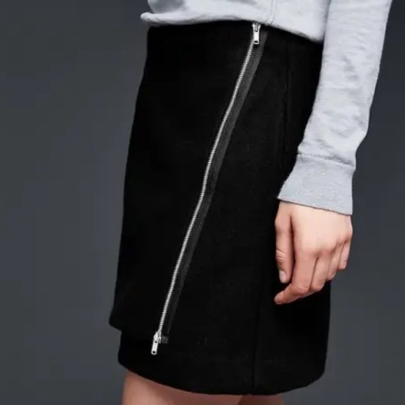 Gap Asymmetrical Zip Front Black Wool Mini Skirt 14 Nwt - Picture 2 of 12